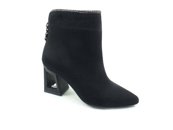 Hakiki Deri Klasik Topuklu Bayan Bot - Siyah-Süet - 1306