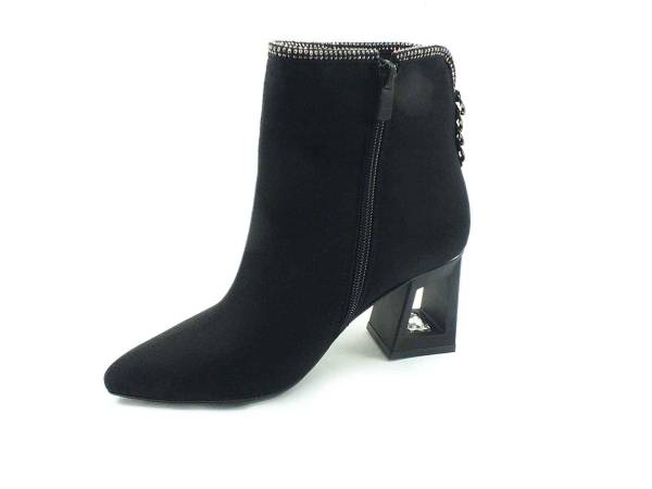 Hakiki Deri Klasik Topuklu Bayan Bot - Siyah-Süet - 1306