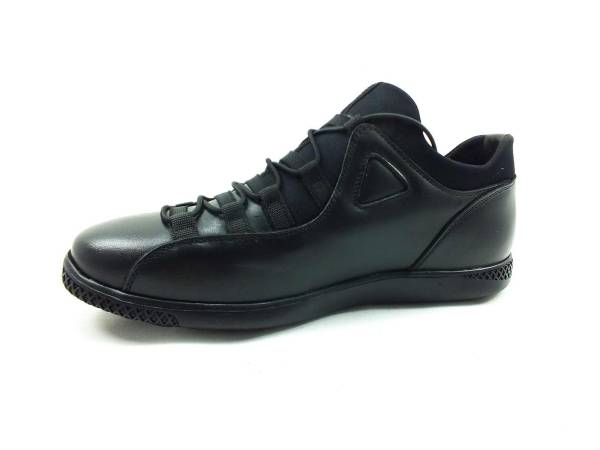 Hakiki Deri Streç Erkek Sneaker Ayakkabı - Siyah - 4459
