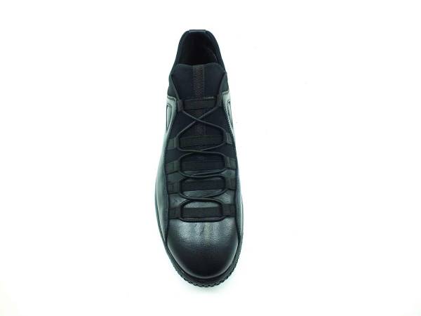 Hakiki Deri Streç Erkek Sneaker Ayakkabı - Siyah - 4459