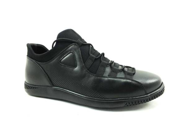 Hakiki Deri Streç Erkek Sneaker Ayakkabı - Siyah - 4459