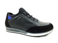 Hakiki Deri Streç Erkek Spor Ayakkabı - Siyah - 4700 - Thumbnail