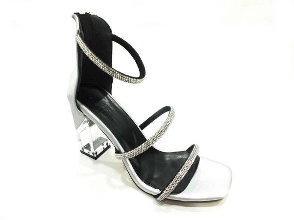 Sweet Girl Şeffaf Topuklu Taşlı Kadın Ayakkabısı Gümüş 19 G2022