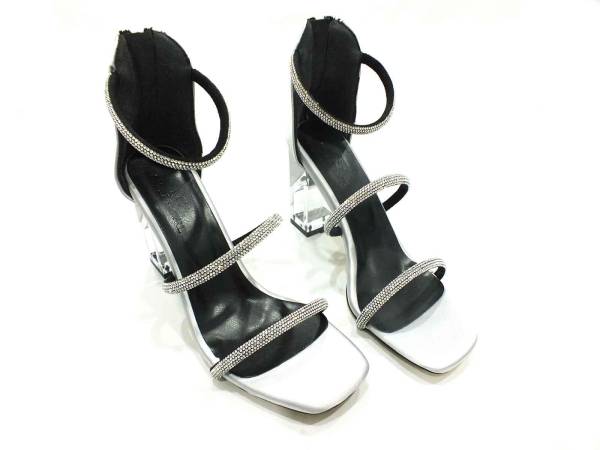 Sweet Girl Şeffaf Topuklu Taşlı Kadın Ayakkabısı Gümüş 19 G2022