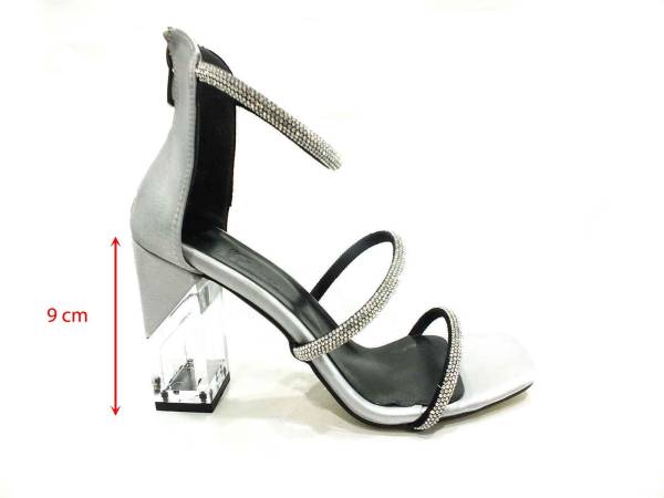 Sweet Girl Şeffaf Topuklu Taşlı Kadın Ayakkabısı Gümüş 19 G2022