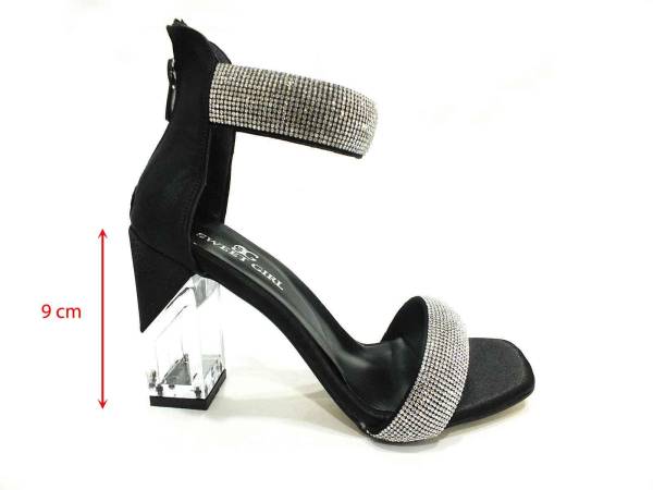 Sweet Girl Şeffaf Topuklu Taşlı Kadın Ayakkabısı Siyah 19 G2028