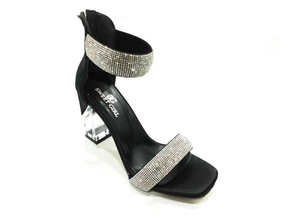 Sweet Girl Şeffaf Topuklu Taşlı Kadın Ayakkabısı Siyah 19 G2028