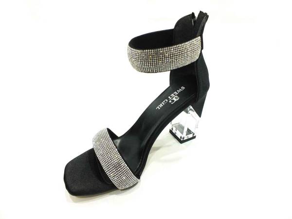 Sweet Girl Şeffaf Topuklu Taşlı Kadın Ayakkabısı Siyah 19 G2028