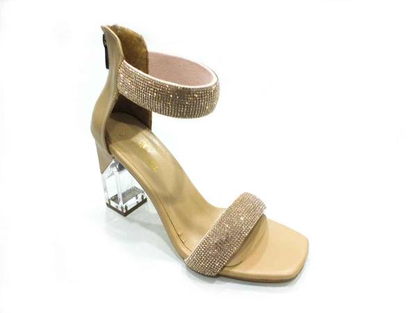 Sweet Girl Şeffaf Topuklu Taşlı Kadın Ayakkabısı Ten 19 G2028