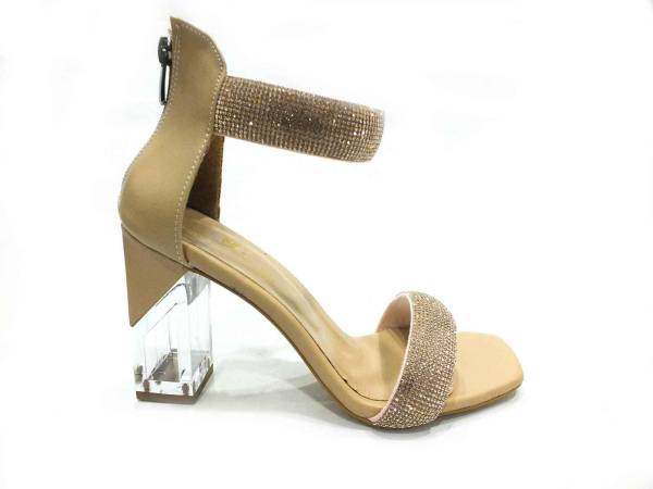 Sweet Girl Şeffaf Topuklu Taşlı Kadın Ayakkabısı Ten 19 G2028