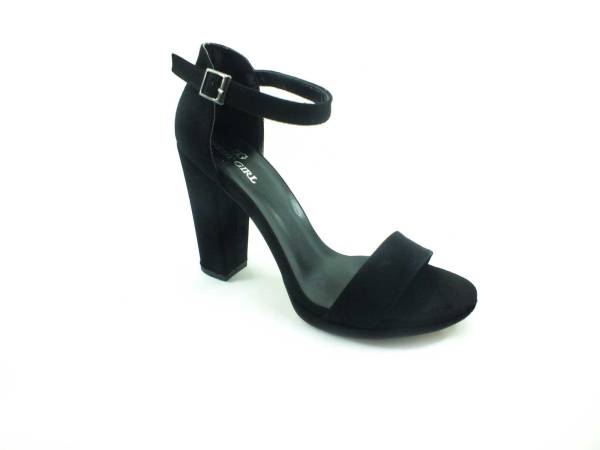 Sweet Girl Tek Bantlı Topuklu Kadın Ayakkabı - Siyah-Süet - 6308