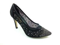 Taşlı Stiletto Ayakkabı - Siyah-Çupra - 9247 - Thumbnail