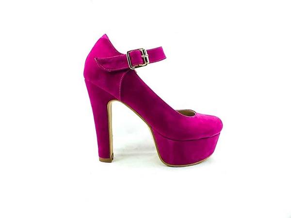 Topuklu Platform Bayan Ayakkabı - Fuşya-Süet - 80