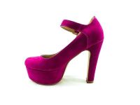 Topuklu Platform Bayan Ayakkabı - Fuşya-Süet - 80 - Thumbnail