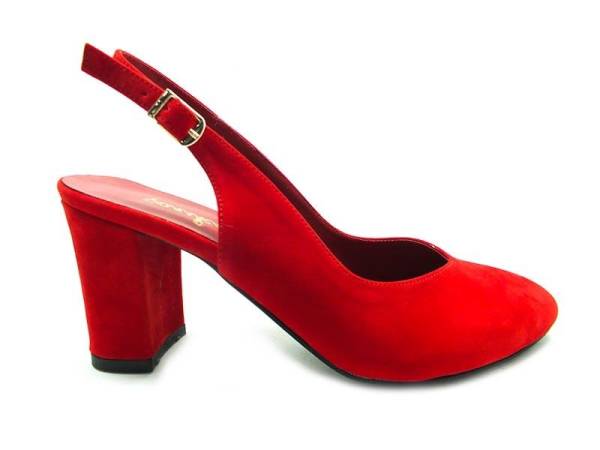 Topuklu Bayan Ayakkabı - Kırmızı-Süet - 650