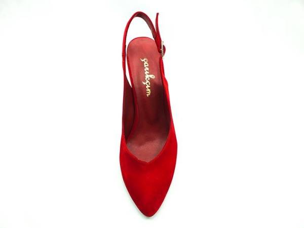 Topuklu Bayan Ayakkabı - Kırmızı-Süet - 650