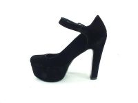 Topuklu Platform Bayan Ayakkabı - Siyah-Süet - 80 - Thumbnail