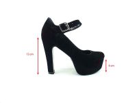 Topuklu Platform Bayan Ayakkabı - Siyah-Süet - 80 - Thumbnail