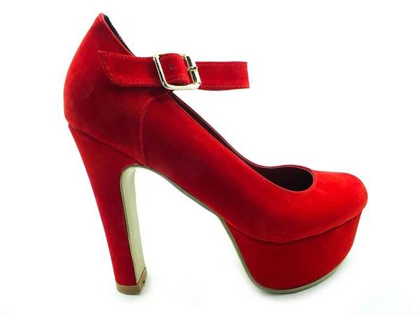 Topuklu Platform Bayan Ayakkabı - Kırmızı-Süet - 80