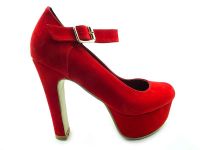 Topuklu Platform Bayan Ayakkabı - Kırmızı-Süet - 80 - Thumbnail