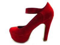 Topuklu Platform Bayan Ayakkabı - Kırmızı-Süet - 80 - Thumbnail