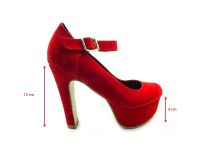 Topuklu Platform Bayan Ayakkabı - Kırmızı-Süet - 80 - Thumbnail