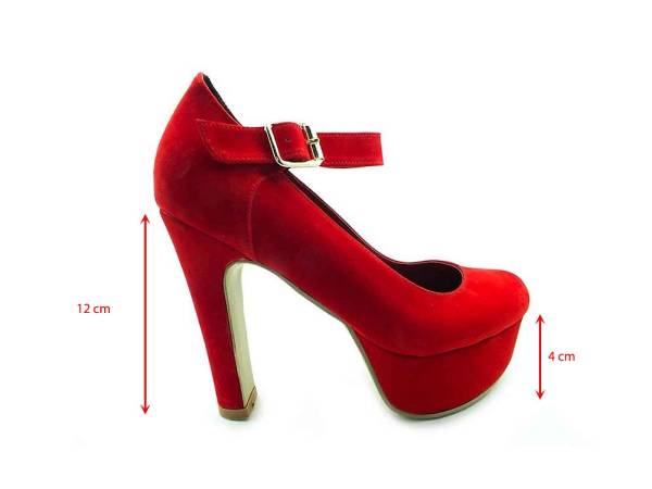 Topuklu Platform Bayan Ayakkabı - Kırmızı-Süet - 80
