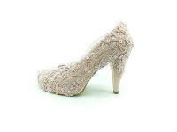 Topuklu Platform Bayan Ayakkabı - Pudra-Dantel - 1810 - Thumbnail