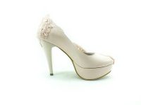 Topuklu Platform Bayan Ayakkabı - Pudra-Dantel - 1816 - Thumbnail