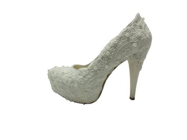 Topuklu Platform Bayan Ayakkabı - Sedef-Dantel - 1816
