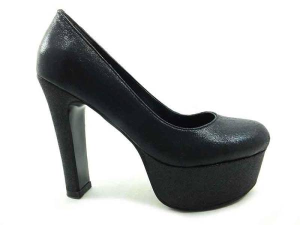 Topuklu Platform Bayan Ayakkabı - Siyah-Sıvama - 1900