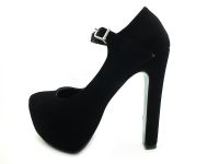 Topuklu Platform Bayan Ayakkabı - Siyah-Süet - 2138 - Thumbnail