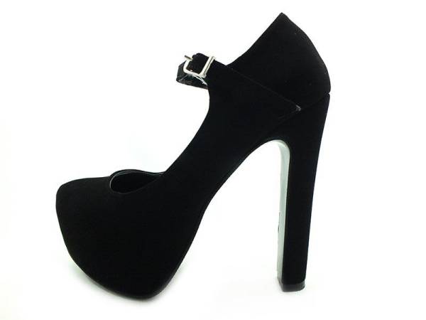 Topuklu Platform Bayan Ayakkabı - Siyah-Süet - 2138