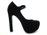 Topuklu Platform Bayan Ayakkabı - Siyah-Süet - 2138 - Thumbnail