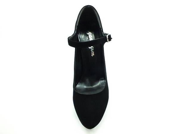 Topuklu Platform Bayan Ayakkabı - Siyah-Süet - 2138