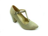 Topuklu T-Bant Bayan Ayakkabı - Altın-Simli - 105 - Thumbnail