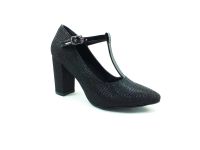 Topuklu T-Bant Bayan Ayakkabı - Siyah-Simli - 105 - Thumbnail