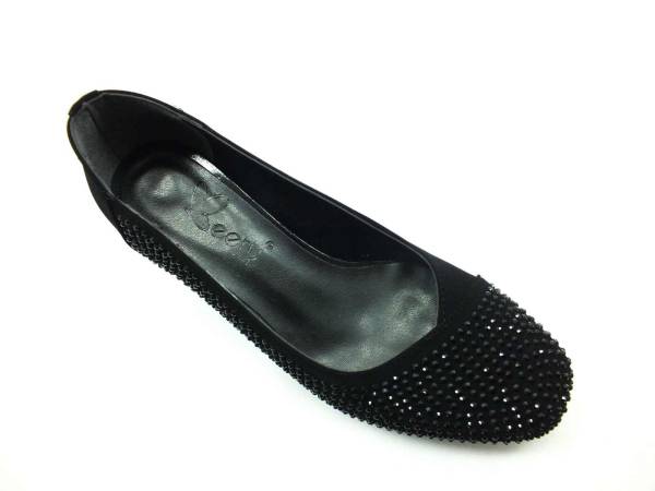 Topuklu Taşlı Bayan Ayakkabı - Siyah-Süet - 8670