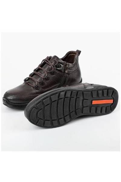 Voyager Hakiki Deri Fermuar+Bağcıklı Bot Kahverengi