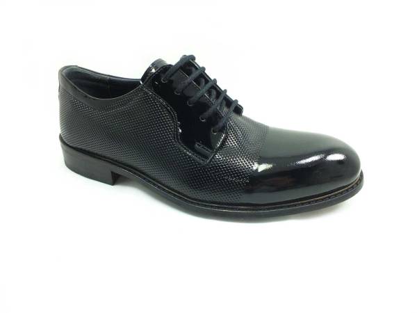 Yeşildaş Bağcıklı Hakiki Deri Klasik Erkek Ayakkabısı - Siyah-Rugan-İğneli - 985-1