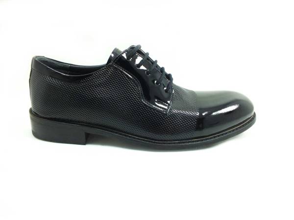 Yeşildaş Bağcıklı Hakiki Deri Klasik Erkek Ayakkabısı - Siyah-Rugan-İğneli - 985-1