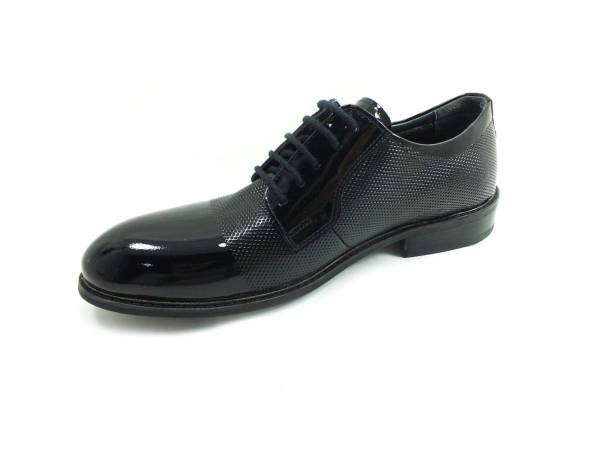 Yeşildaş Bağcıklı Hakiki Deri Klasik Erkek Ayakkabısı - Siyah-Rugan-İğneli - 985-1